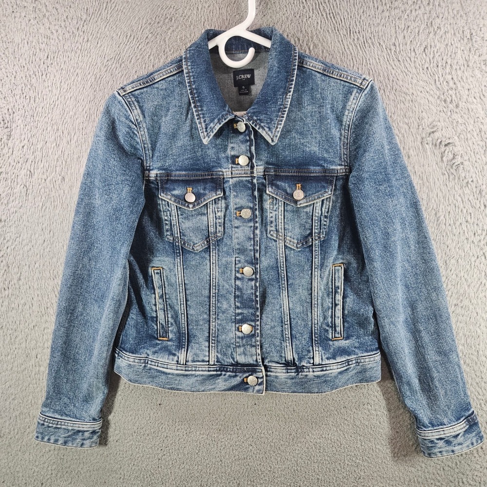 J.Crew Womens Denim Trucker Jacket Medium Wash Blue Stretch Size S Small